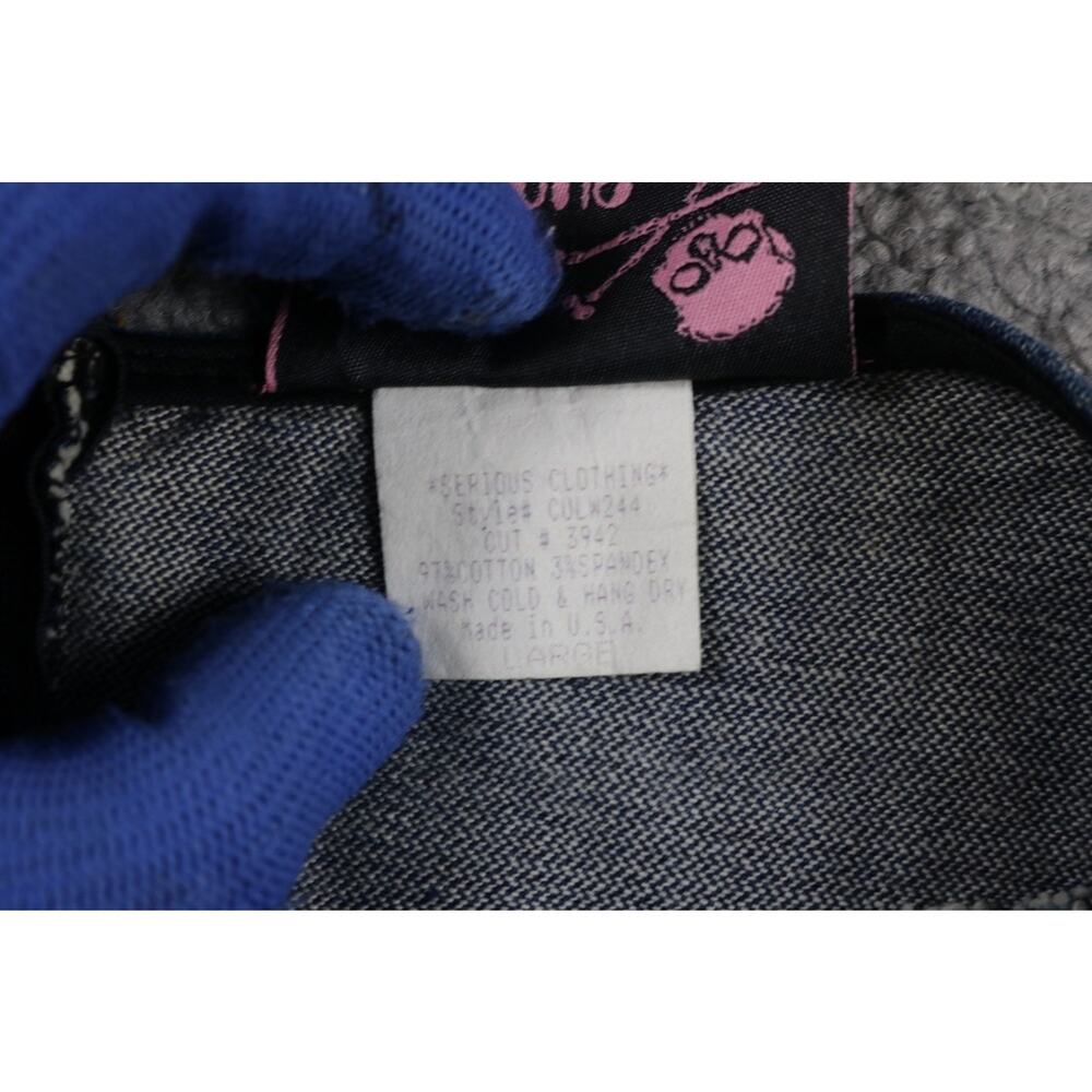 Vintage Serious La Skirt L Blue Denim Micro Mini Big Buckle 6" Grunge Y2K USA - Picture 4 of 7